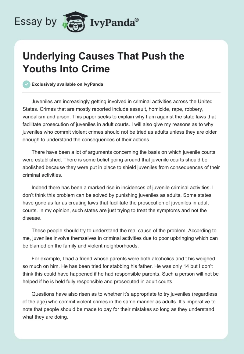 Underlying Causes That Push the Youths Into Crime. Page 1