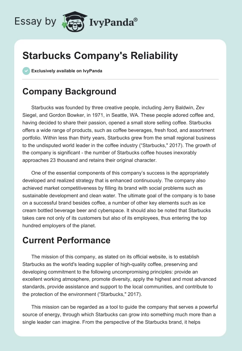 Starbucks Company's Reliability. Page 1