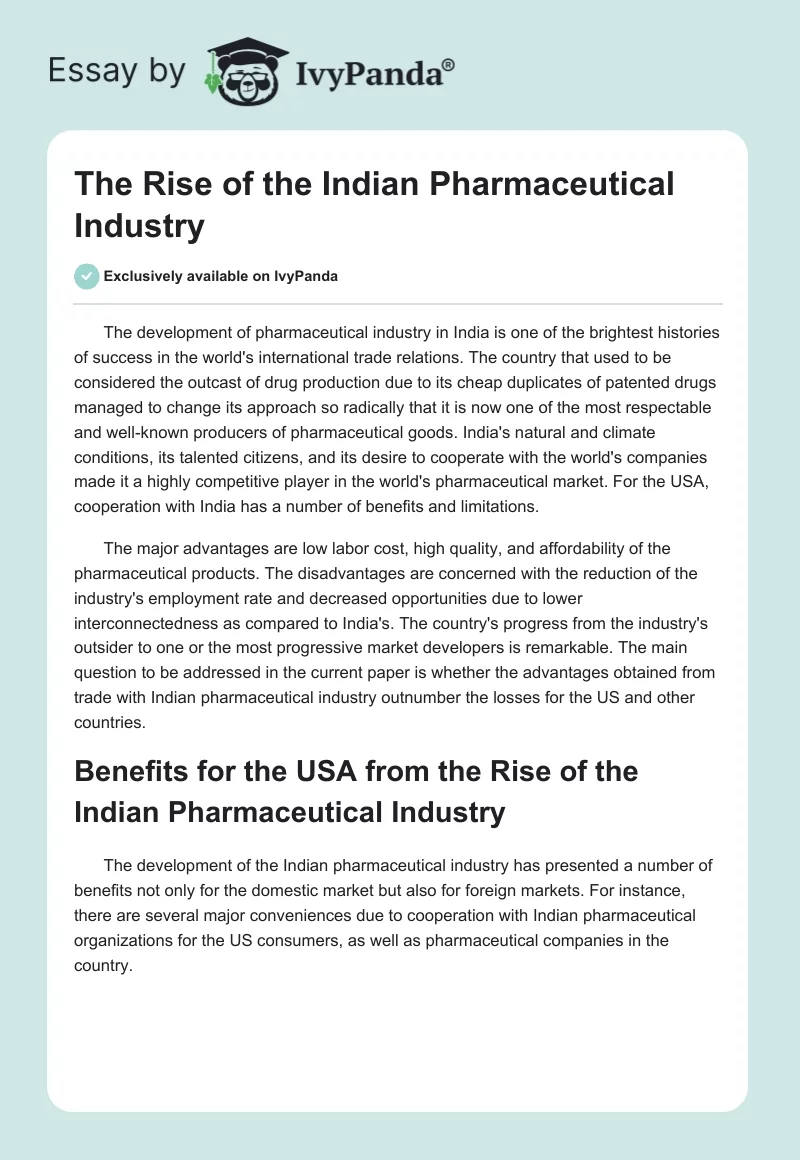 The Rise of the Indian Pharmaceutical Industry. Page 1