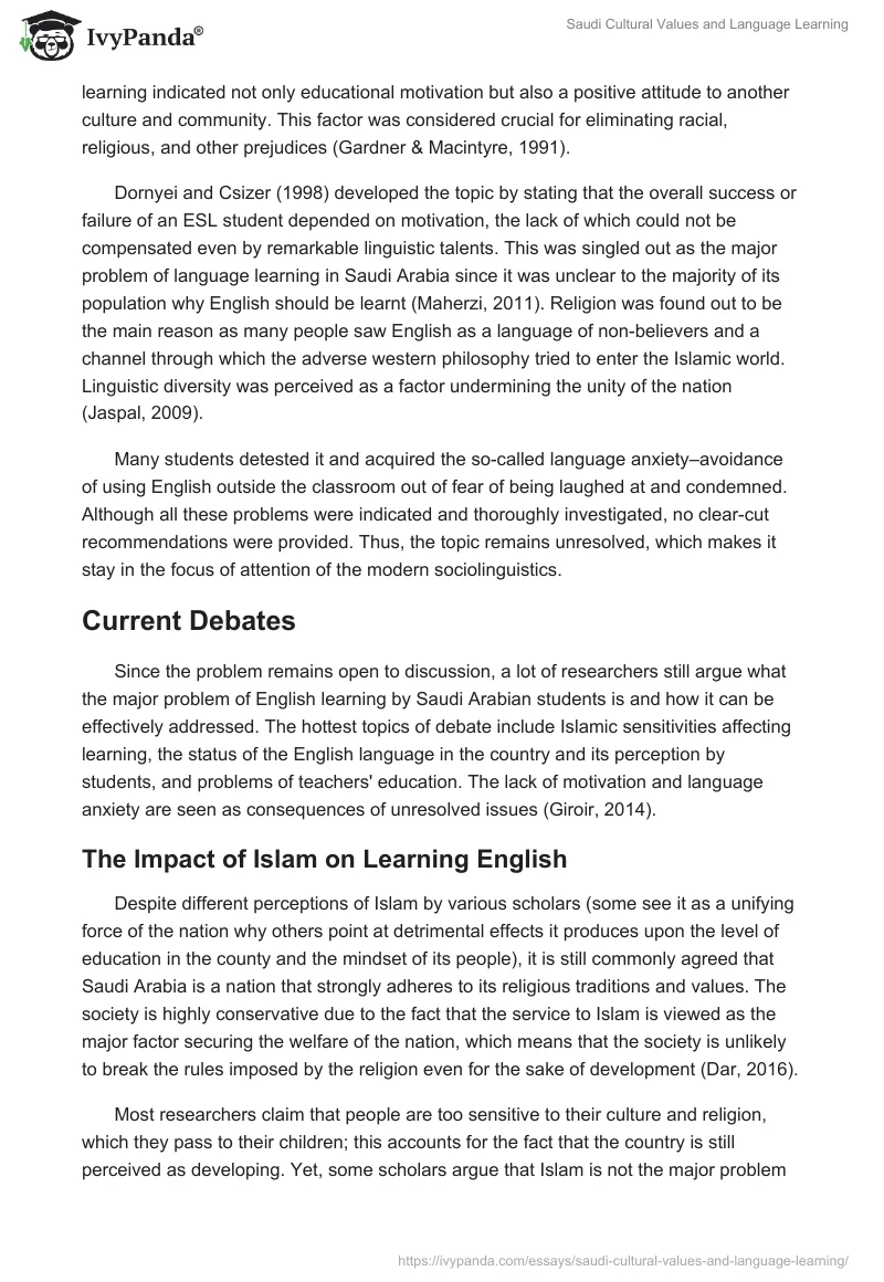 Saudi Cultural Values and Language Learning. Page 3