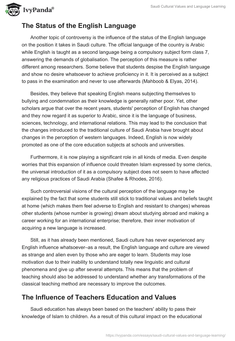 Saudi Cultural Values and Language Learning. Page 5