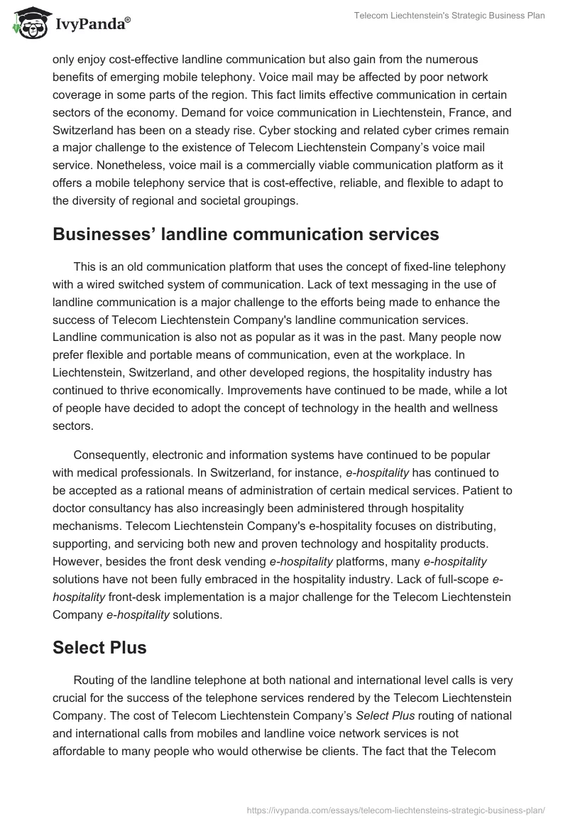 Telecom Liechtenstein's Strategic Business Plan. Page 5