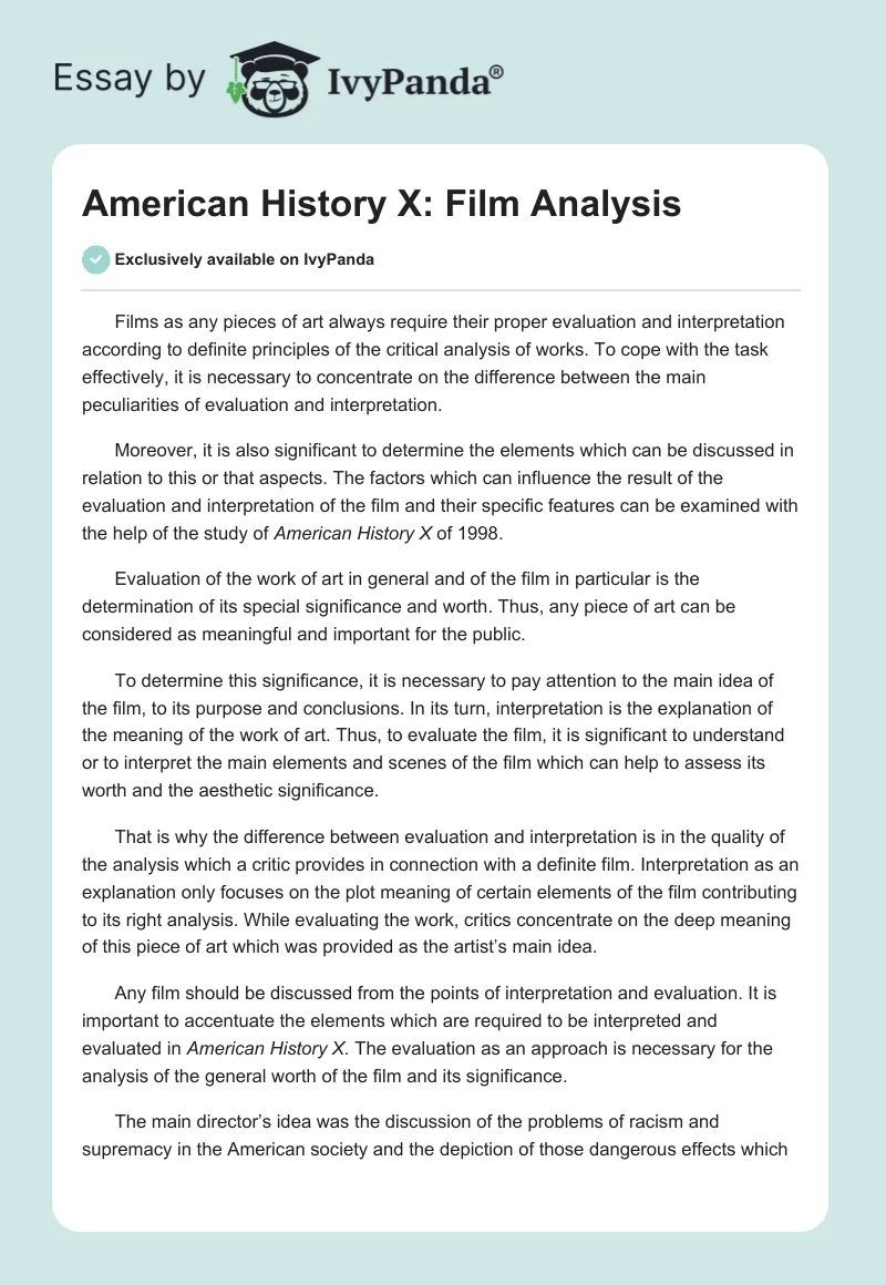 American History X: Film Analysis. Page 1