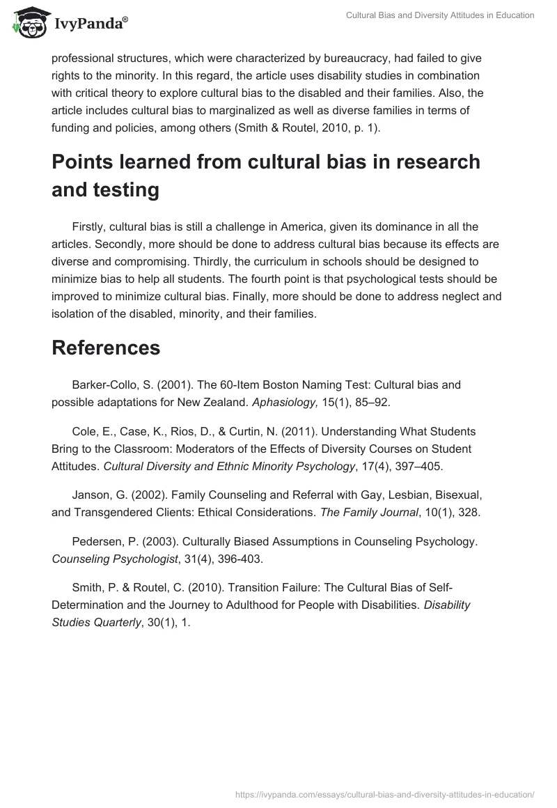 Cultural Bias and Diversity Attitudes in Education. Page 4