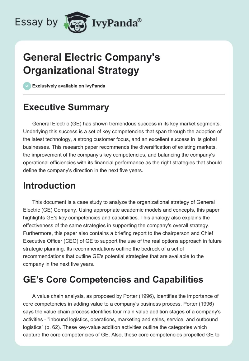 General Electric Company's Organizational Strategy. Page 1