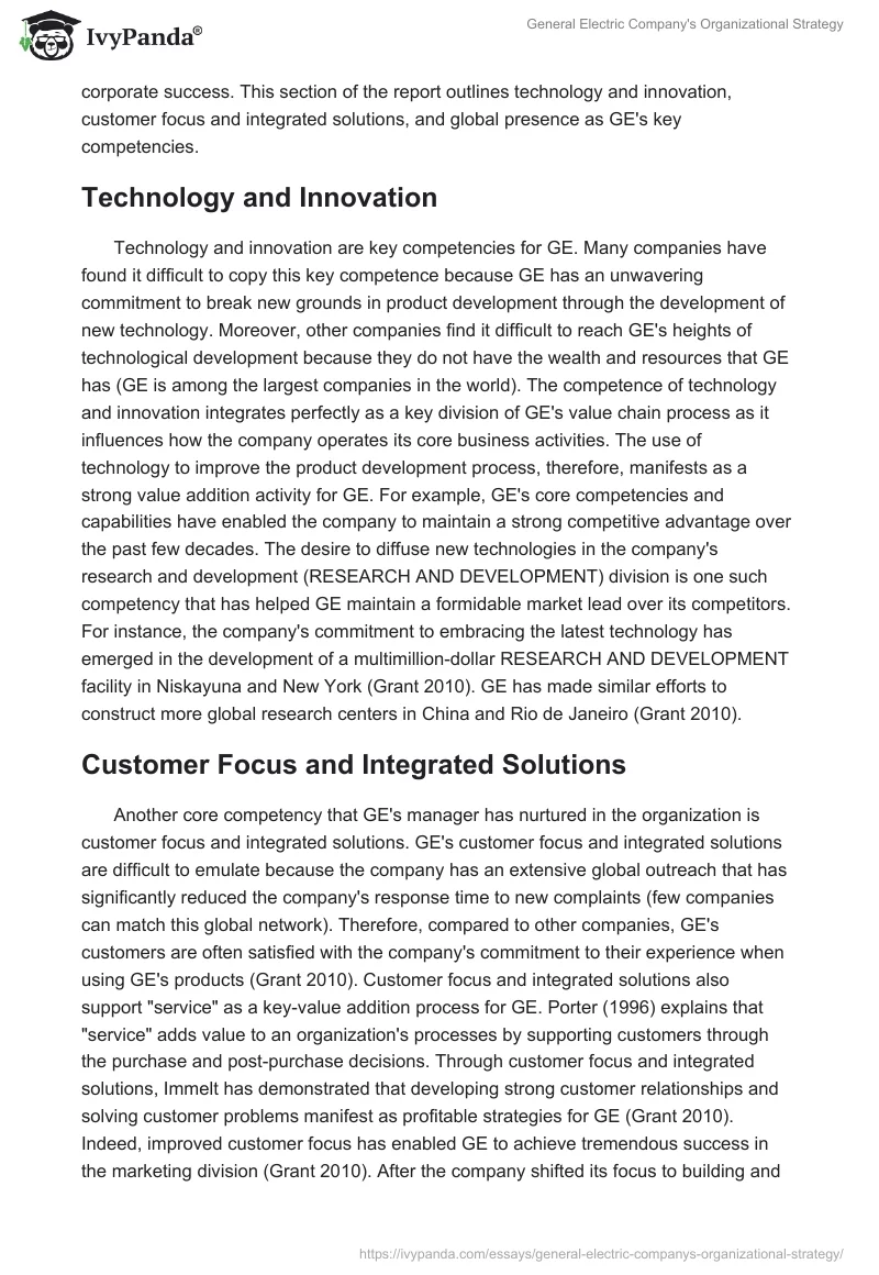 General Electric Company's Organizational Strategy. Page 2