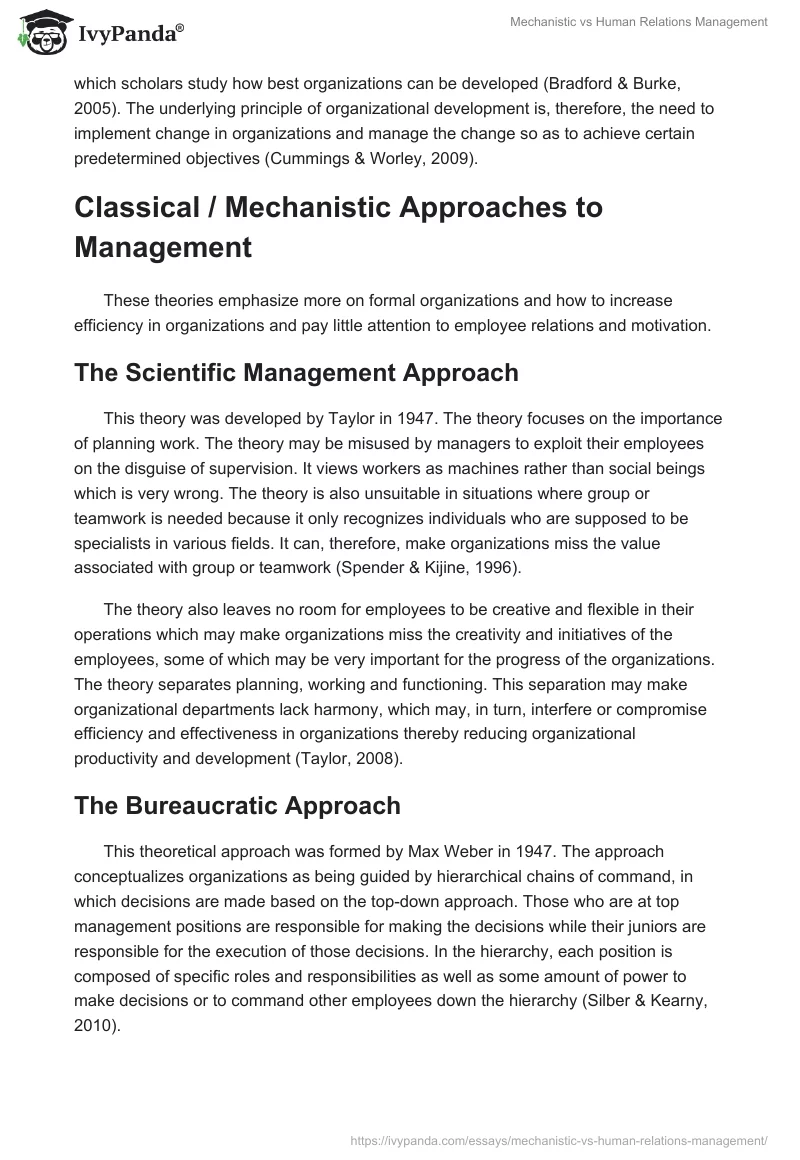 Mechanistic vs Human Relations Management. Page 2