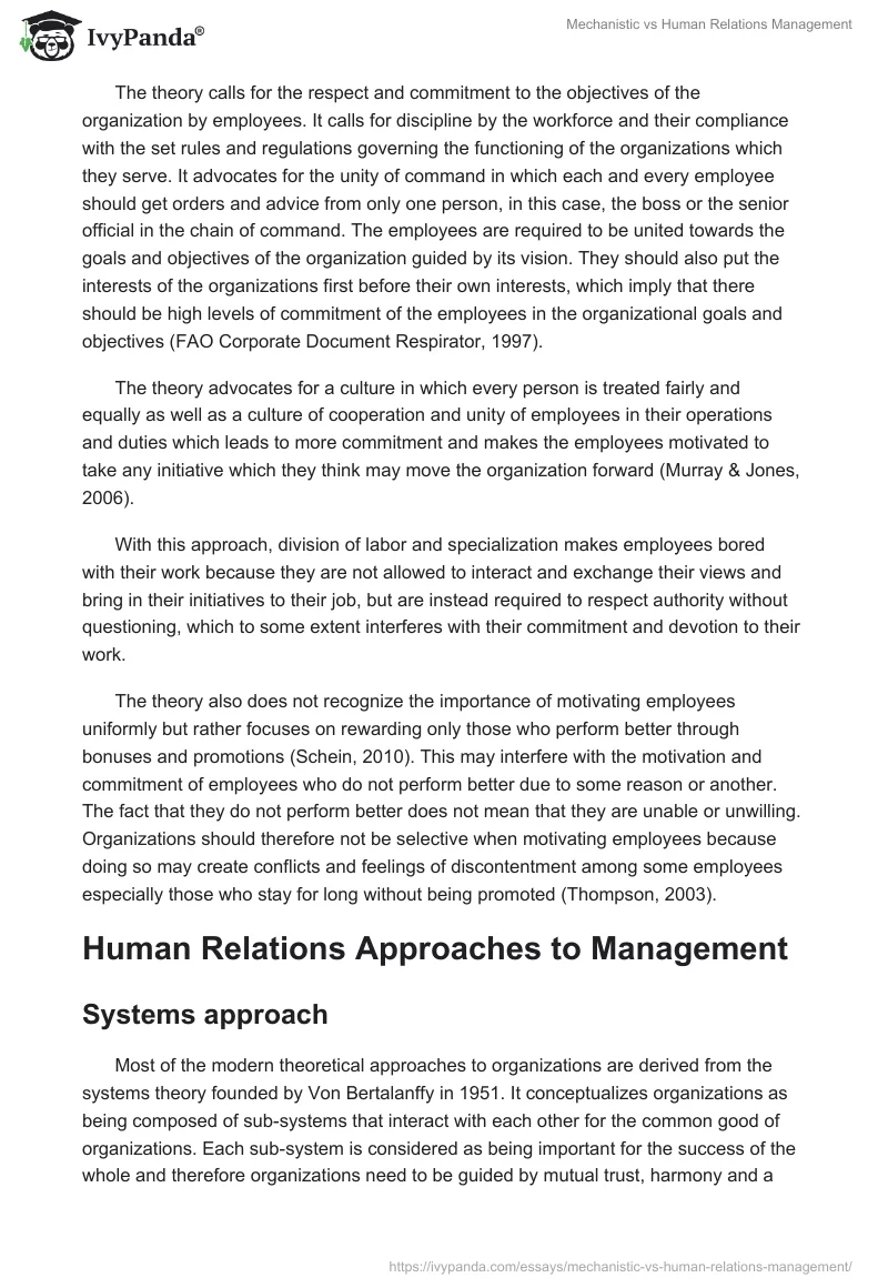Mechanistic vs Human Relations Management. Page 4