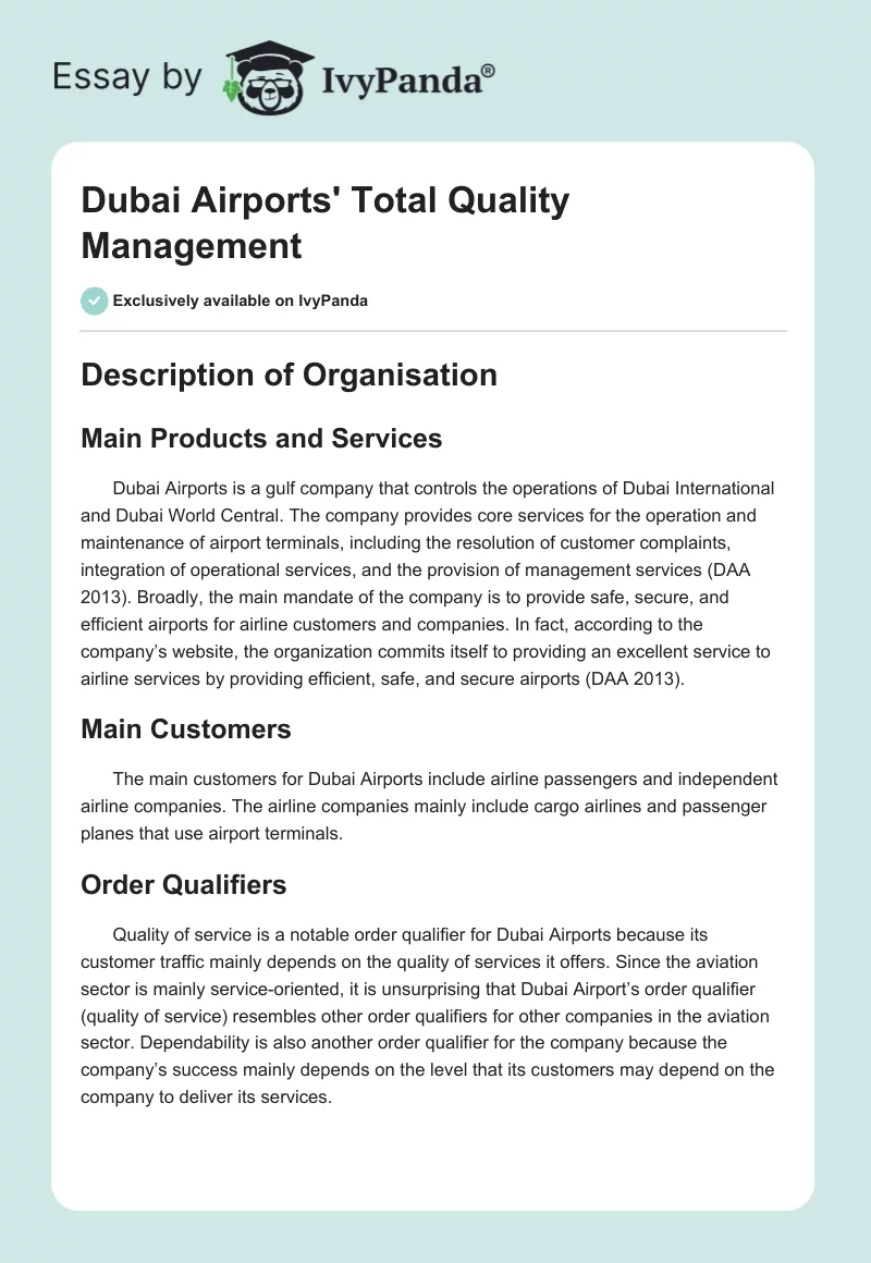 Dubai Airports' Total Quality Management. Page 1