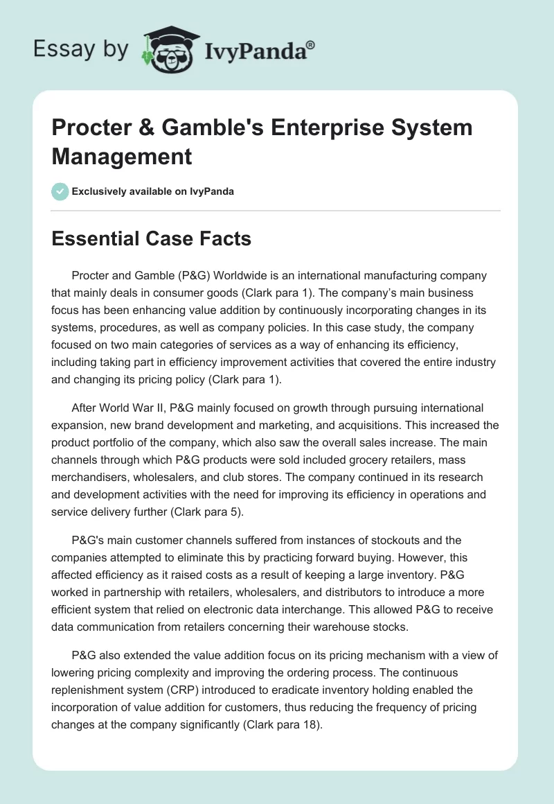 Procter & Gamble's Enterprise System Management. Page 1