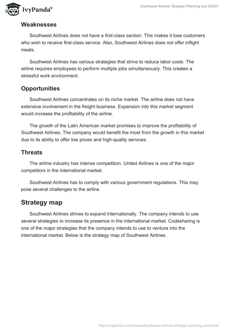 Southwest Airlines' Strategic Planning and SWOT. Page 2