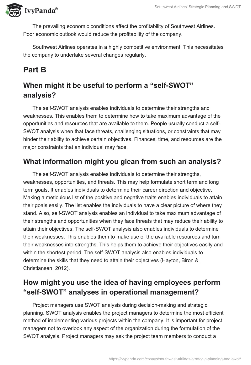 Southwest Airlines' Strategic Planning and SWOT. Page 4