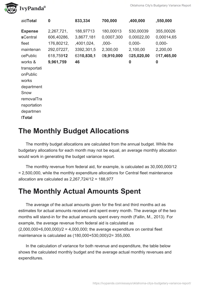 Oklahoma City's Budgetary Variance Report. Page 2