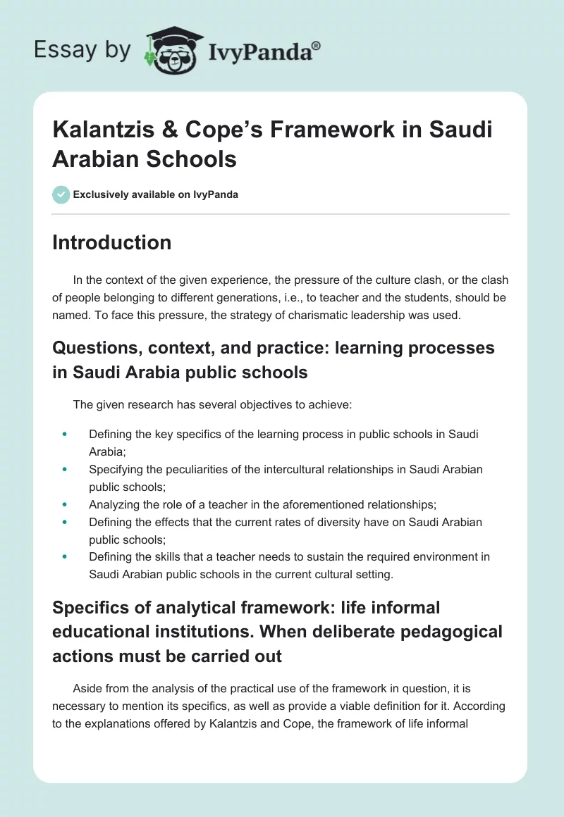 Kalantzis & Cope’s Framework in Saudi Arabian Schools. Page 1
