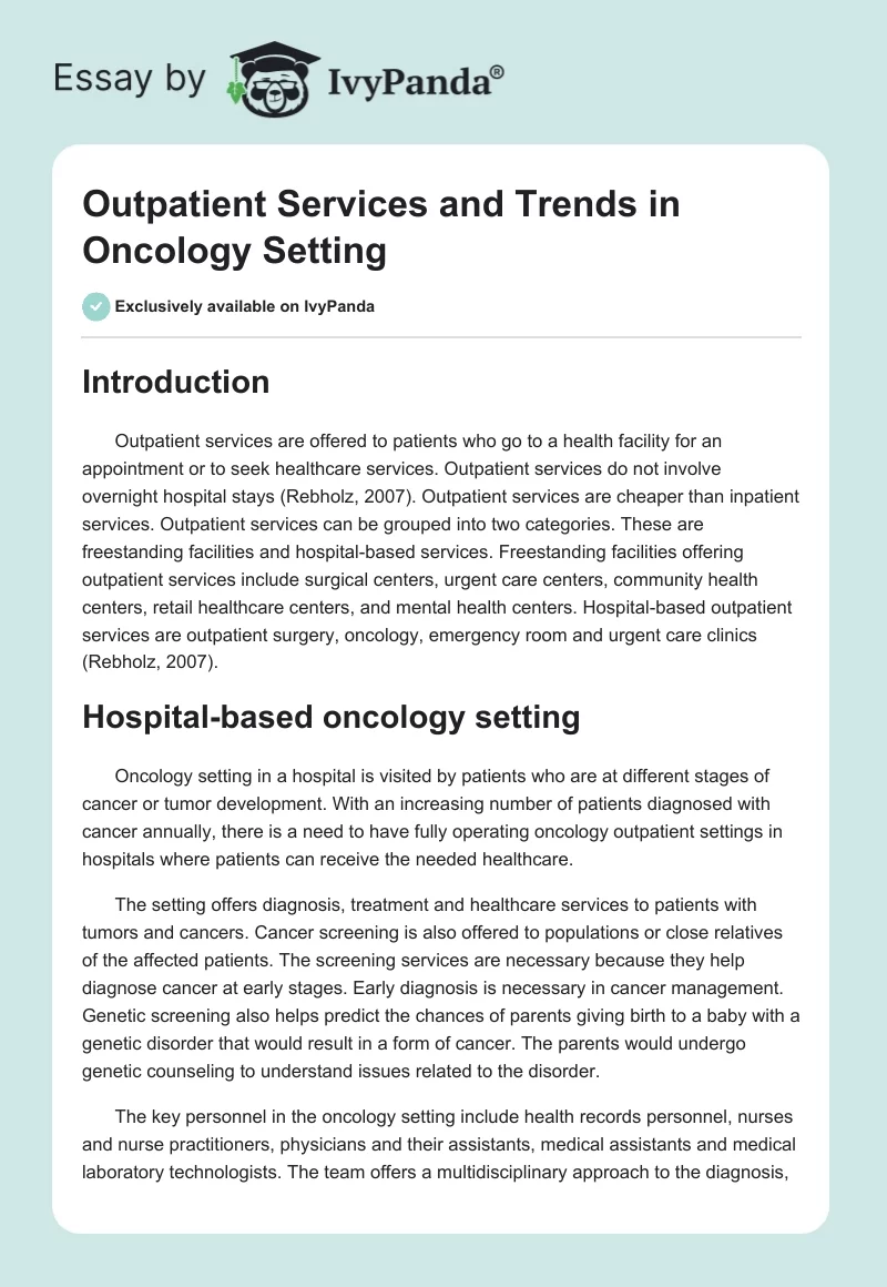 Outpatient Services and Trends in Oncology Setting. Page 1