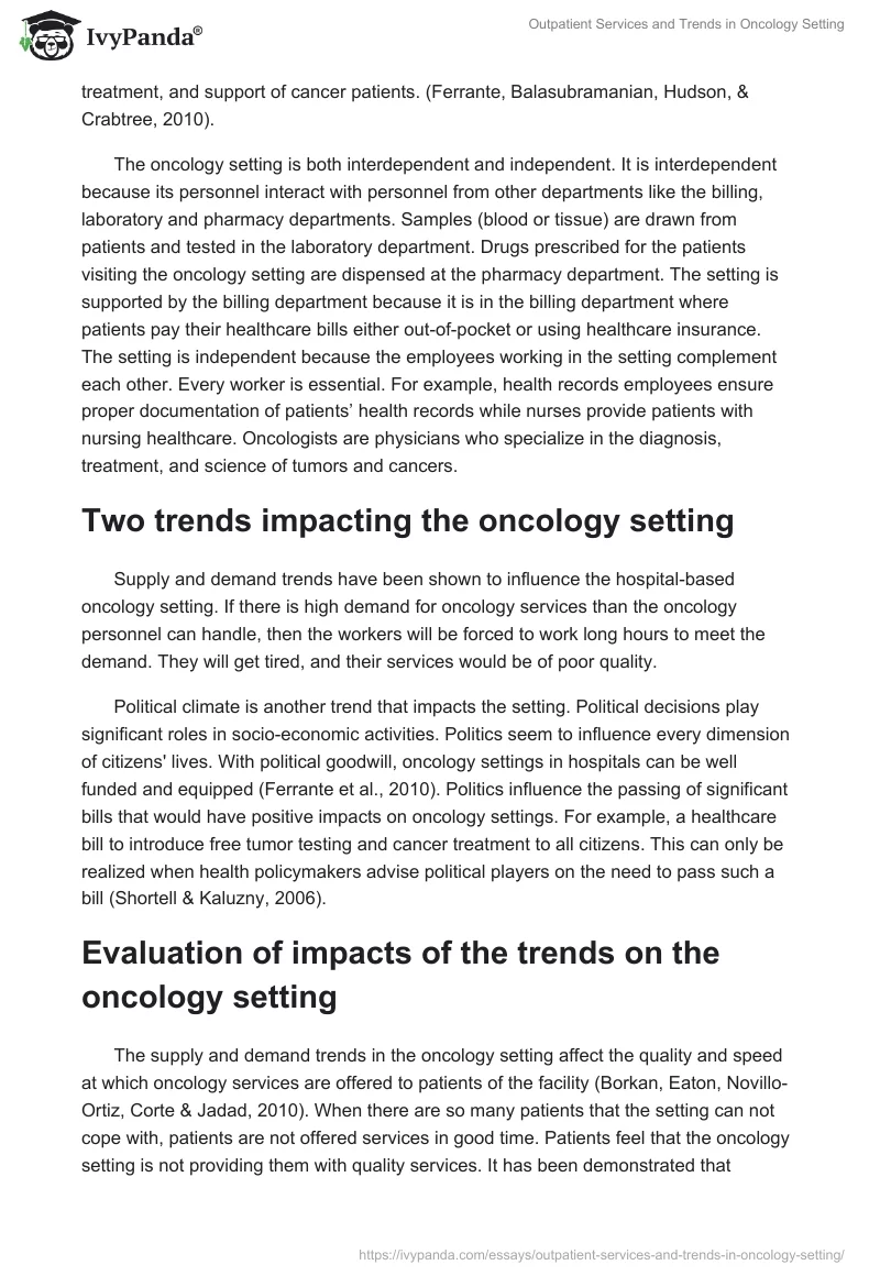 Outpatient Services and Trends in Oncology Setting. Page 2
