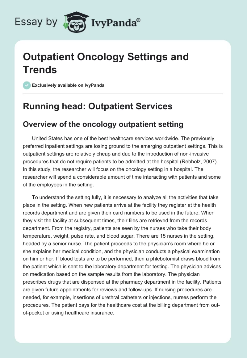 Outpatient Oncology Settings and Trends. Page 1