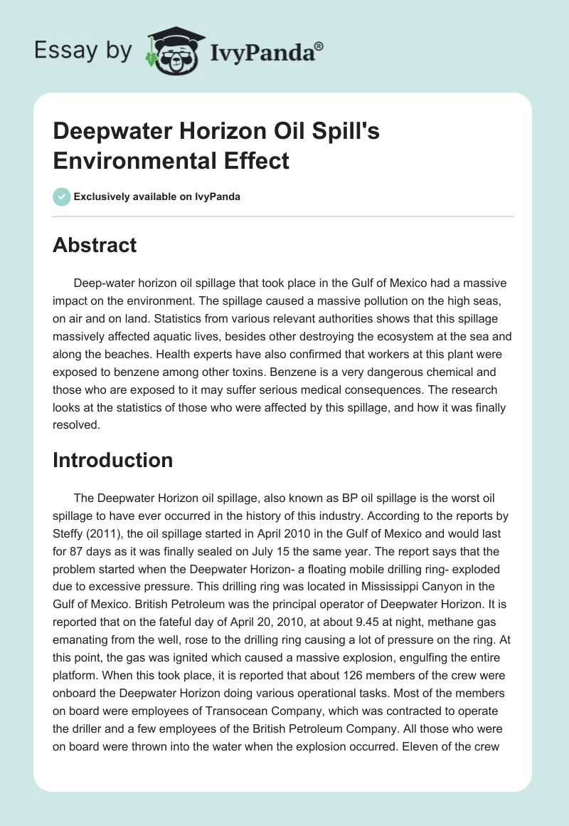 Deepwater Horizon Oil Spill's Environmental Effect. Page 1