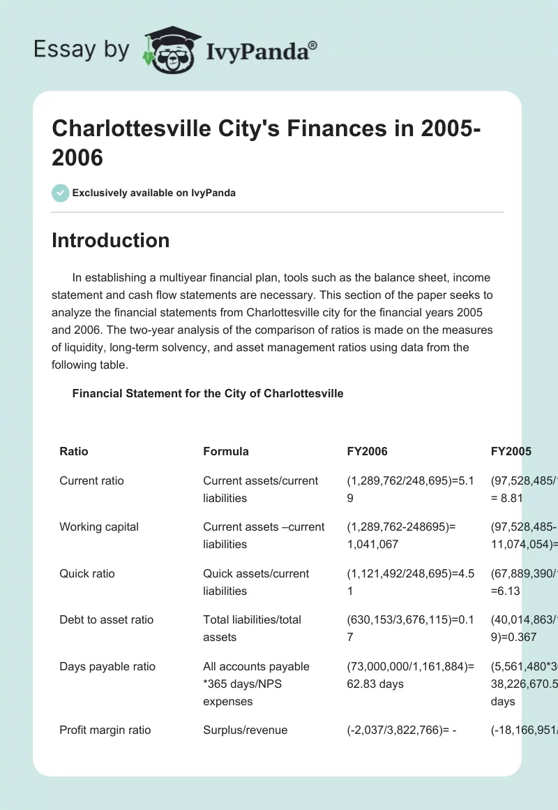 Charlottesville City's Finances in 2005-2006. Page 1