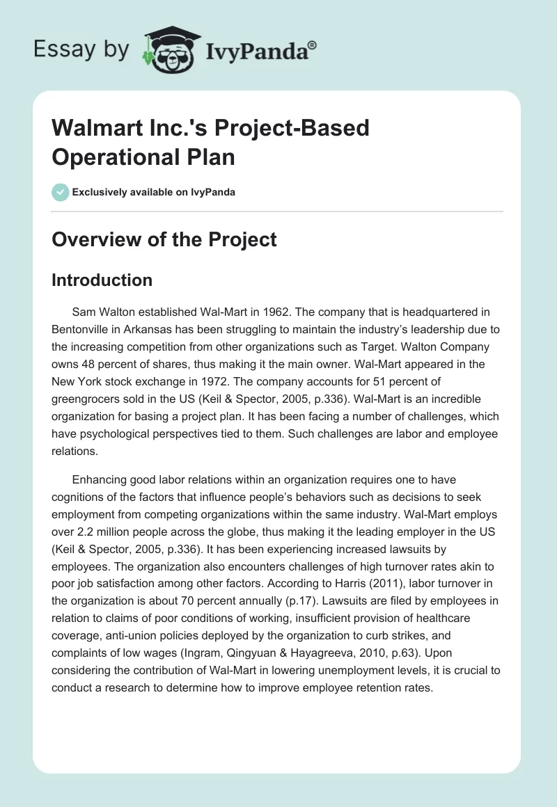 Walmart Inc.'s Project-Based Operational Plan. Page 1