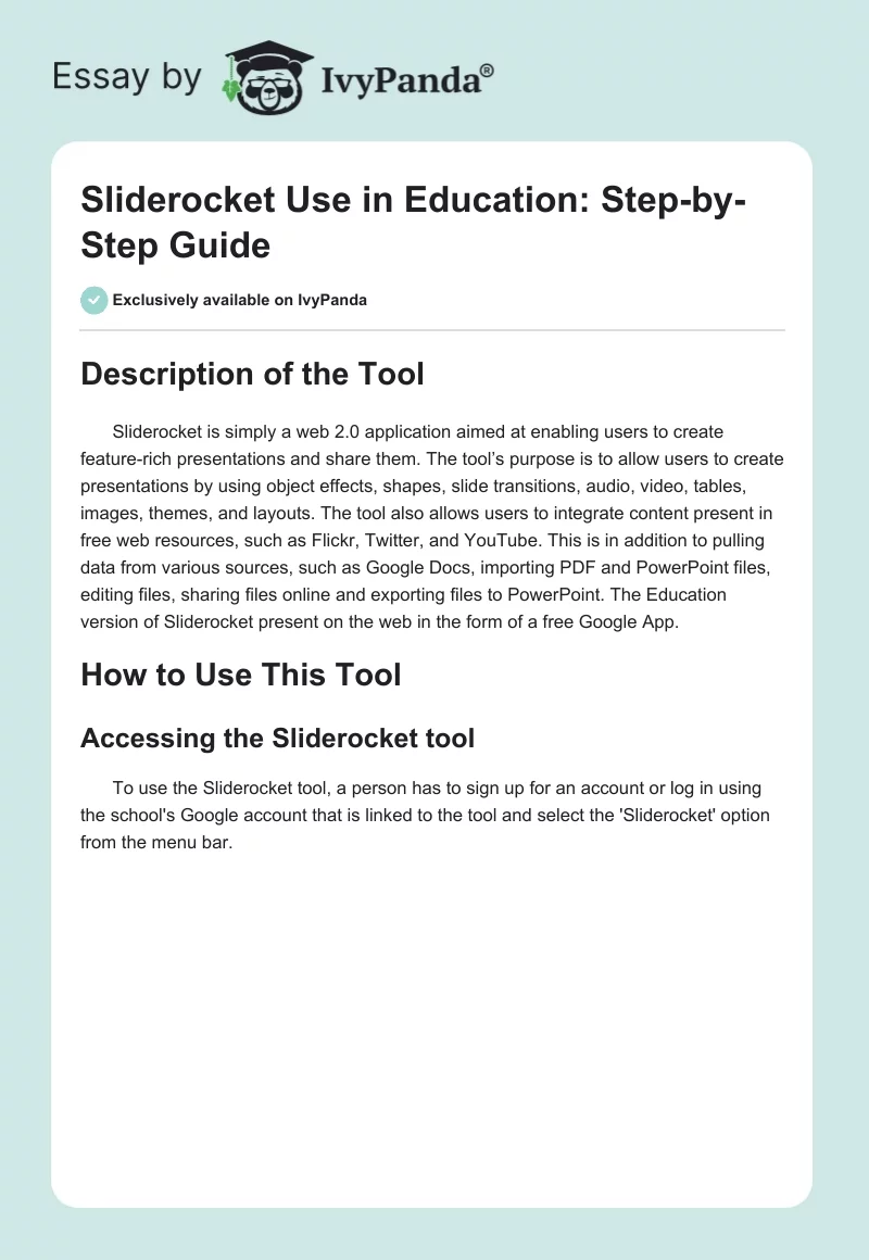 Sliderocket Use in Education: Step-by-Step Guide. Page 1
