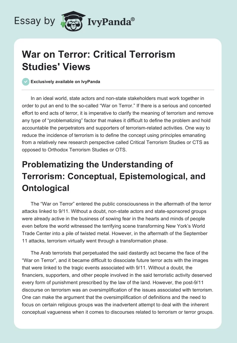 War on Terror: Critical Terrorism Studies' Views. Page 1