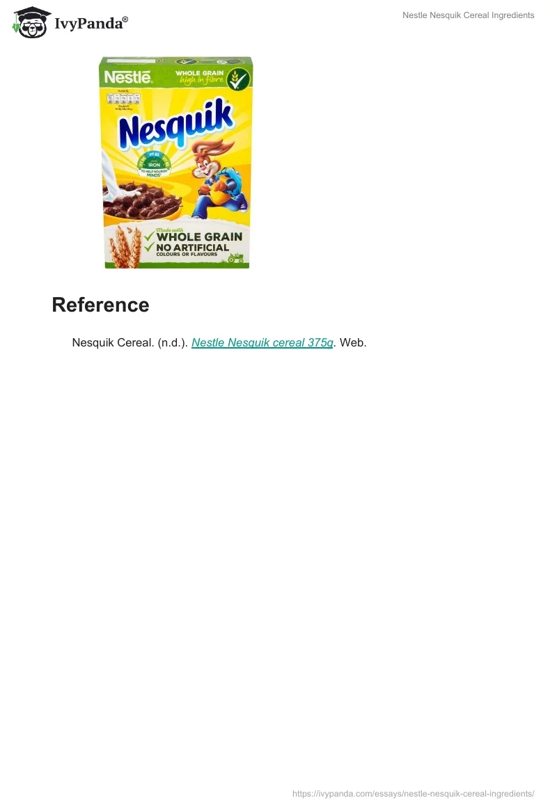 Nestle Nesquik Cereal Ingredients. Page 3