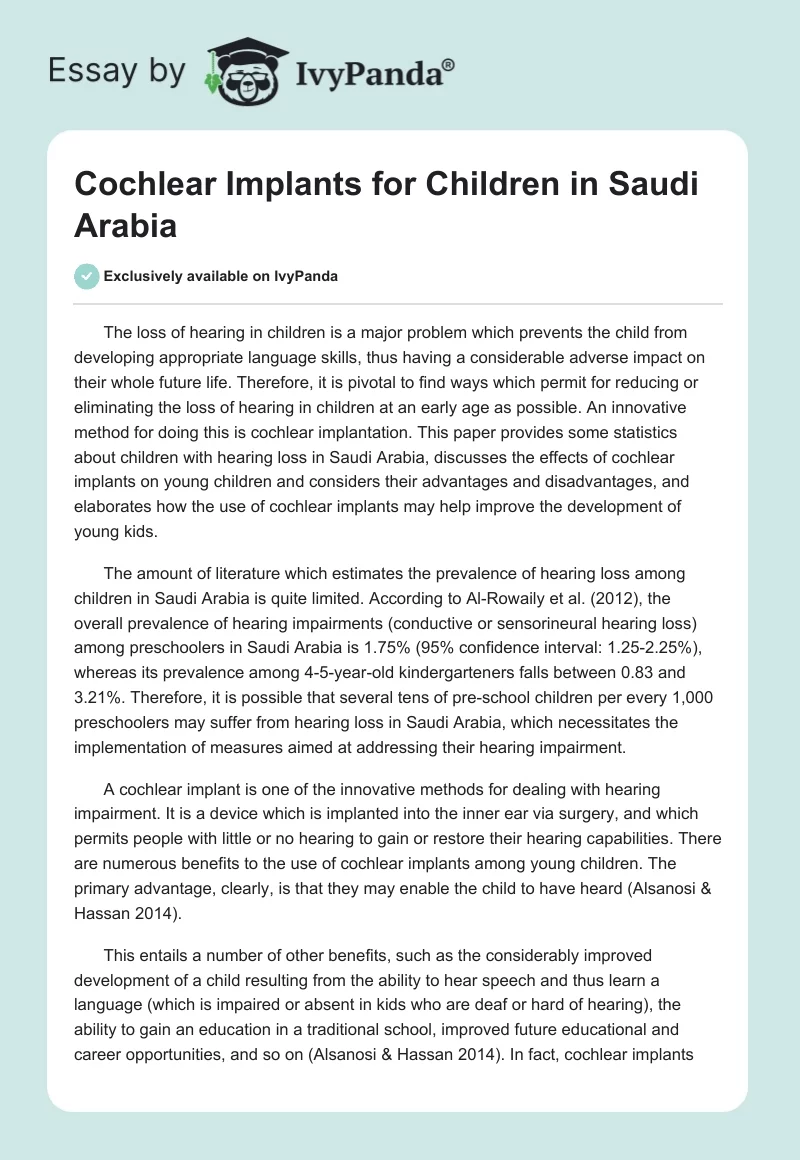 Cochlear Implants for Children in Saudi Arabia. Page 1