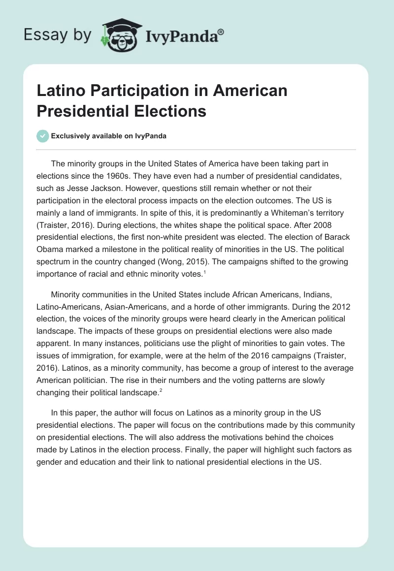 Latino Participation in American Presidential Elections. Page 1
