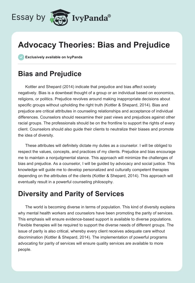 Advocacy Theories: Bias and Prejudice. Page 1