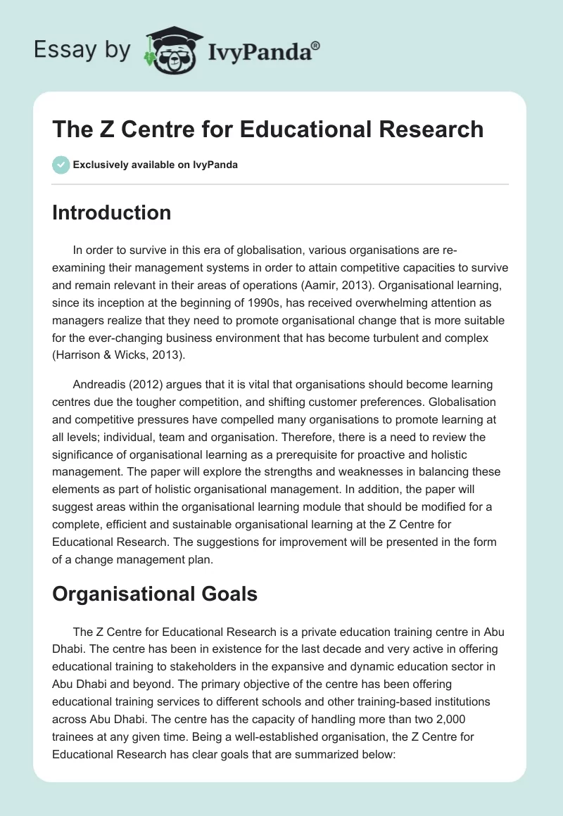 The Z Centre for Educational Research. Page 1