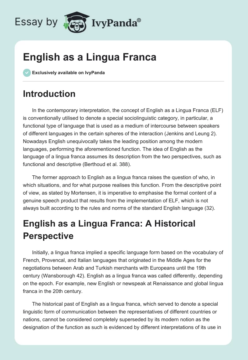 English as a Lingua Franca. Page 1