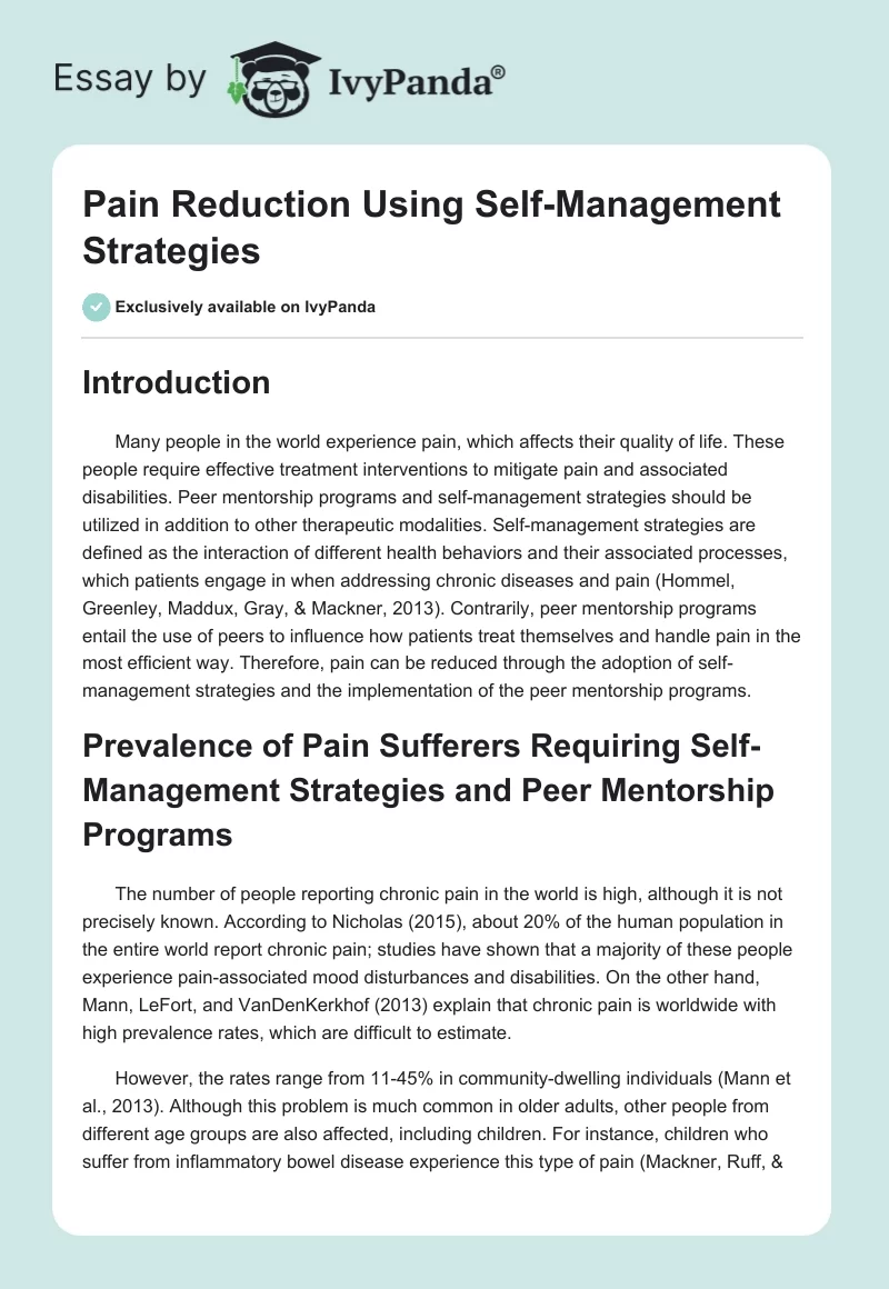Pain Reduction Using Self-Management Strategies. Page 1
