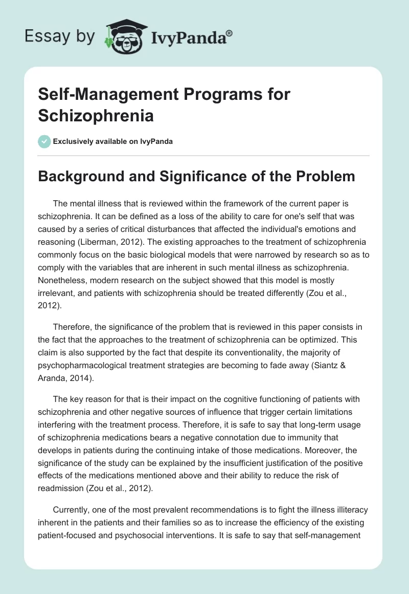 Self-Management Programs for Schizophrenia. Page 1
