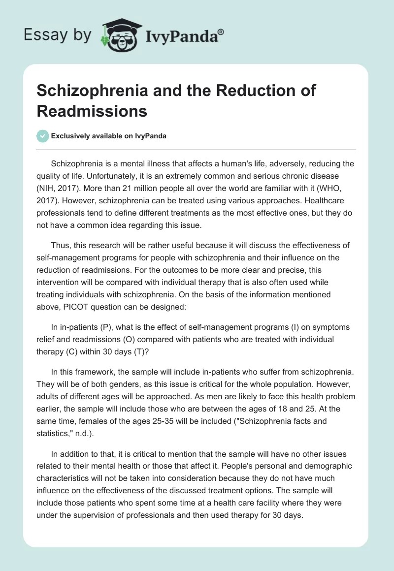 Schizophrenia and the Reduction of Readmissions. Page 1