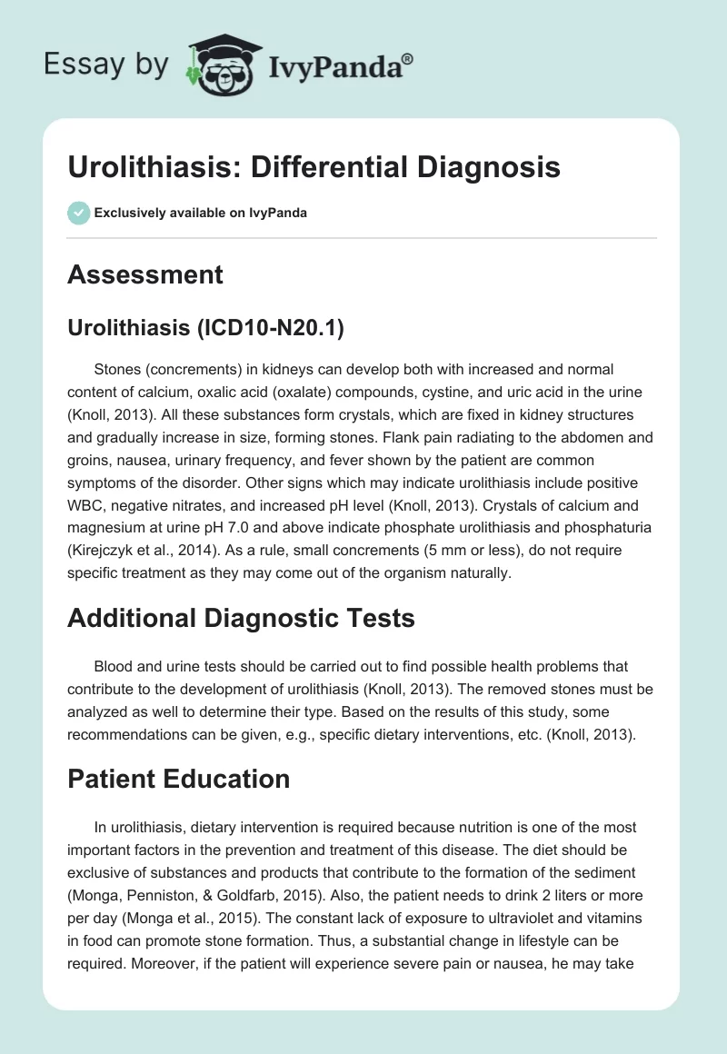 Urolithiasis: Differential Diagnosis. Page 1
