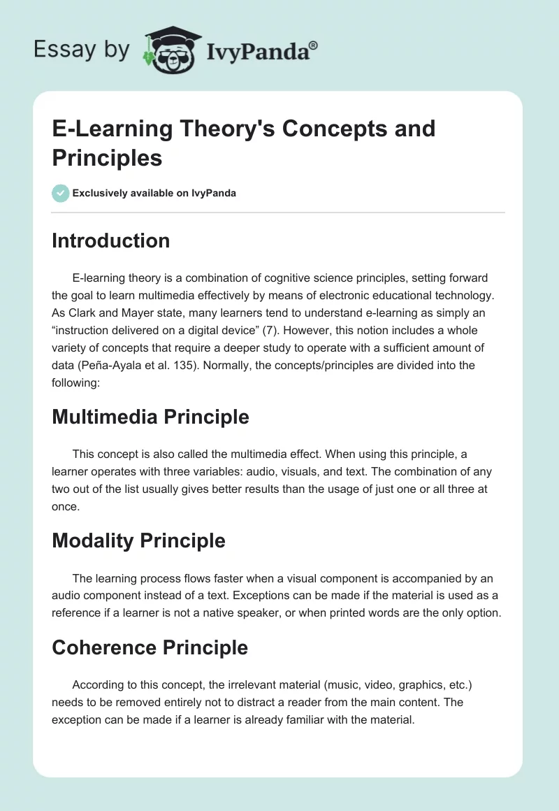 E-Learning Theory's Concepts and Principles. Page 1