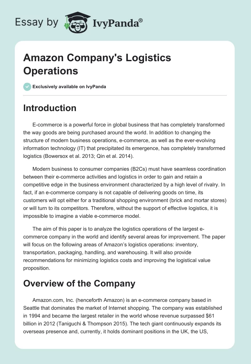 Amazon Company's Logistics Operations. Page 1