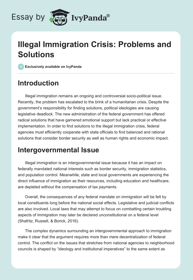 Illegal Immigration Crisis: Problems and Solutions. Page 1