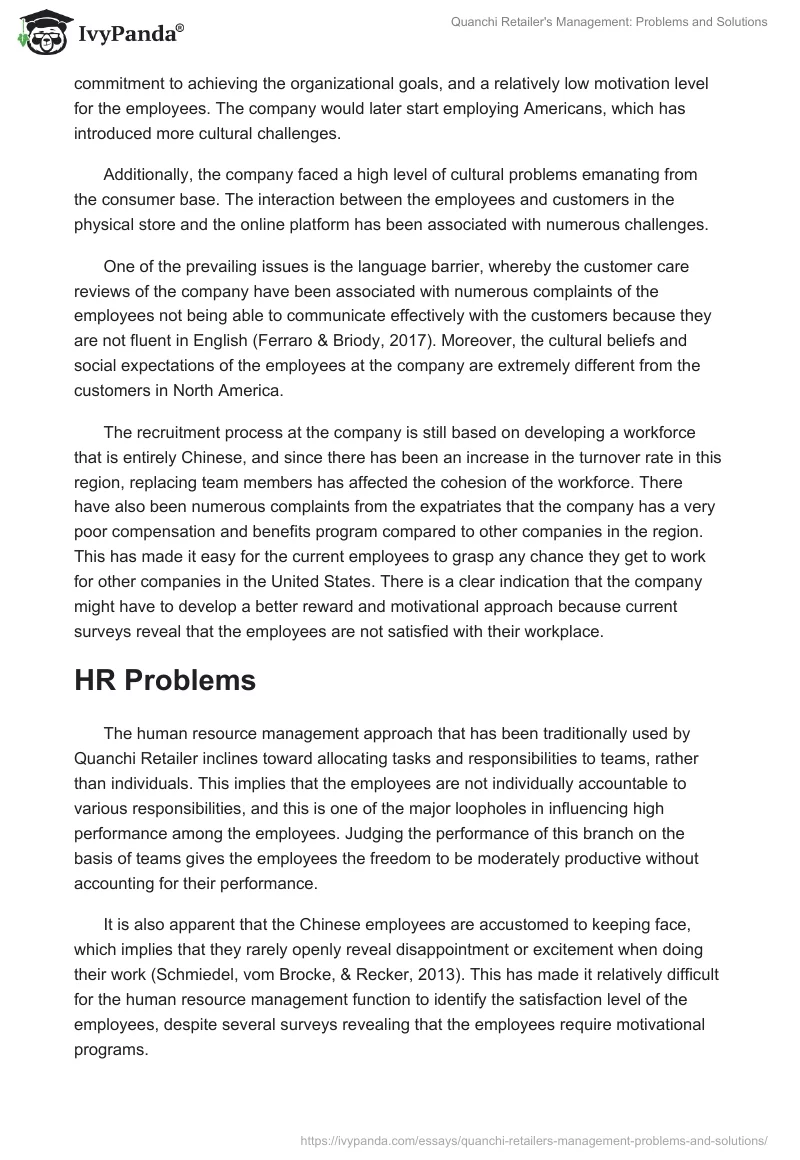 Quanchi Retailer's Management: Problems and Solutions. Page 2