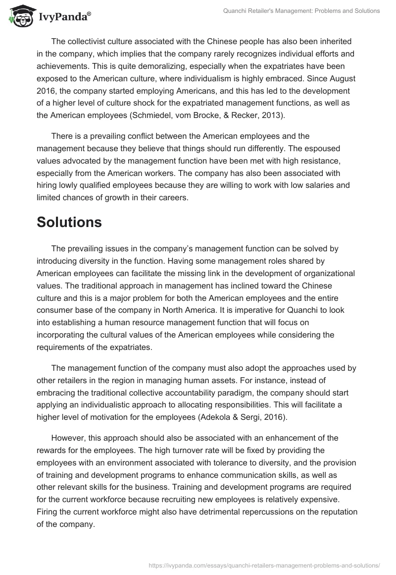 Quanchi Retailer's Management: Problems and Solutions. Page 3