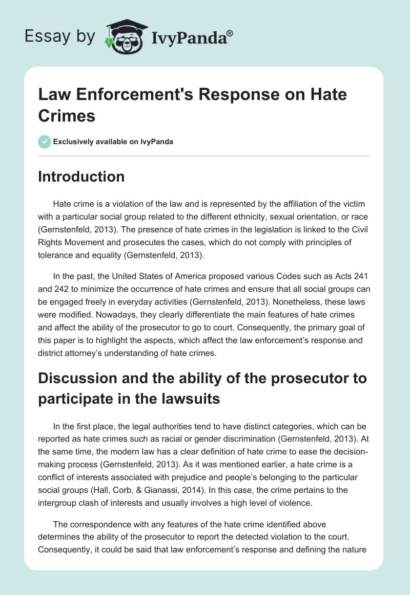 Law Enforcement's Response on Hate Crimes. Page 1