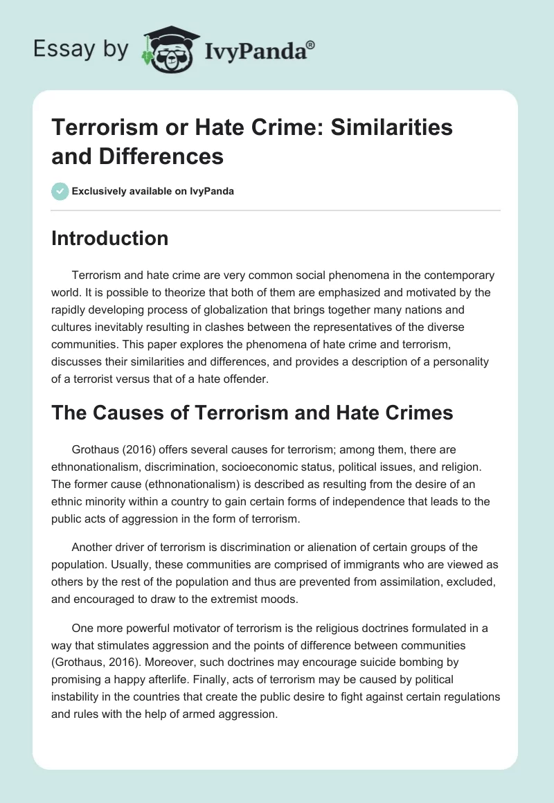 Terrorism or Hate Crime: Similarities and Differences. Page 1