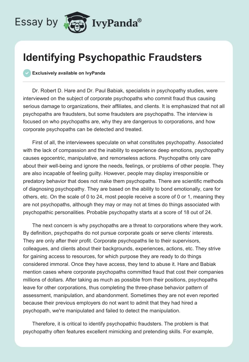Identifying Psychopathic Fraudsters. Page 1