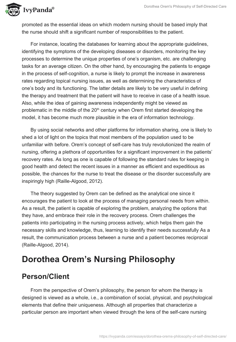 Dorothea Orem's Philosophy of Self-Directed Care. Page 2