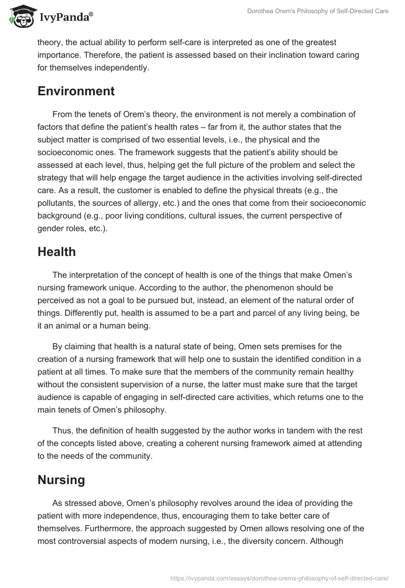 Dorothea Orem's Philosophy of Self-Directed Care. Page 3