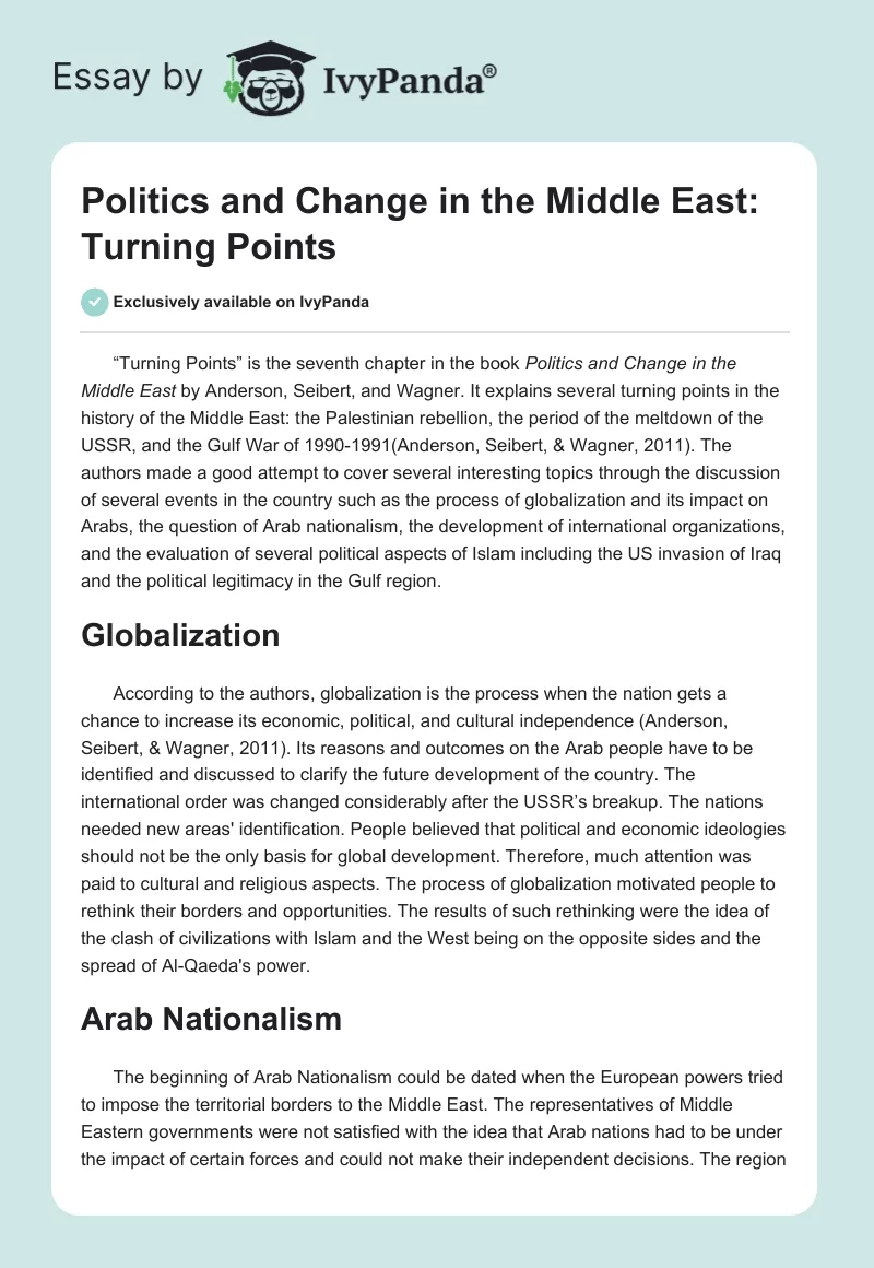 Politics and Change in the Middle East: Turning Points. Page 1