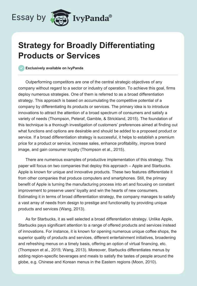 Strategy for Broadly Differentiating Products or Services. Page 1