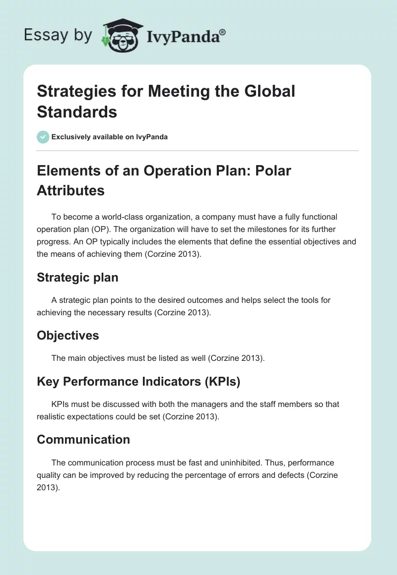 Strategies for Meeting the Global Standards. Page 1