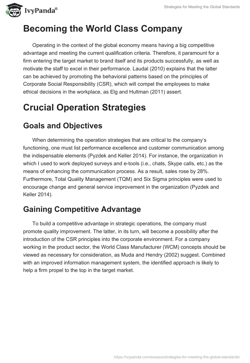 Strategies for Meeting the Global Standards. Page 2